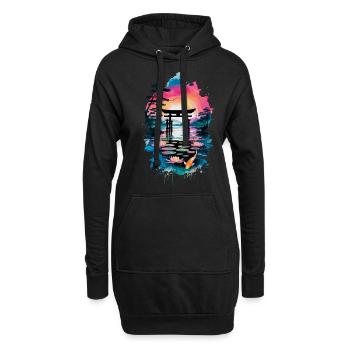 Kirschblüte Japanisch Berg Flusslandschaft - Hoodie-Kleid - Schwarz - Vorne