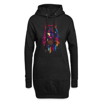 Wolf mit Traumfänger - Hoodie-Kleid - Schwarz - Vorne
