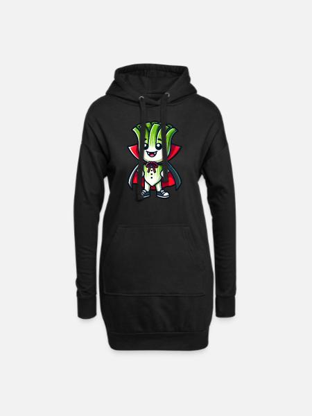 Süße Halloween Lauchstange Vampir Comic Grün - Hoodie-Kleid - Schwarz