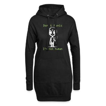Alien-Warnung: Keine Panik, ich bin kein Mensch - Hoodie-Kleid - Schwarz - Vorne