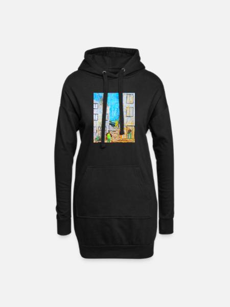 Urban Abstraktes Graffiti mit Legenden - Hoodie-Kleid - Schwarz
