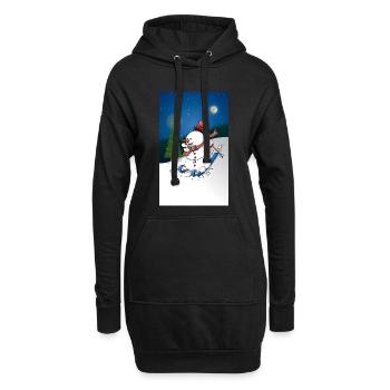 Illustration d’un joyeux bonhomme de neige sur des skis - Sweat-shirt à capuche long Femme - noir - Devant