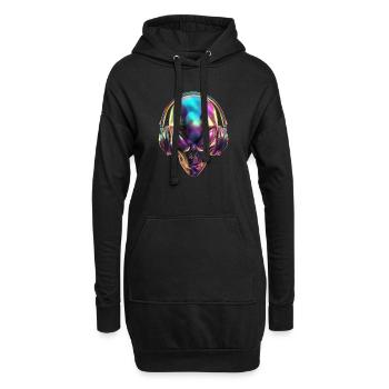 Chromatischer Alien-Kopf mit Kopfhörern - Hoodie-Kleid - Schwarz - Vorne