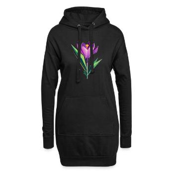 Crocus au design polygonal - tons violets et verts - Sweat-shirt à capuche long Femme - noir - Devant