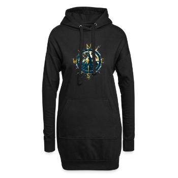 Kompass im Berg-Hintergrund – Skifahren – Wanderer - Hoodie-Kleid - Schwarz - Vorne