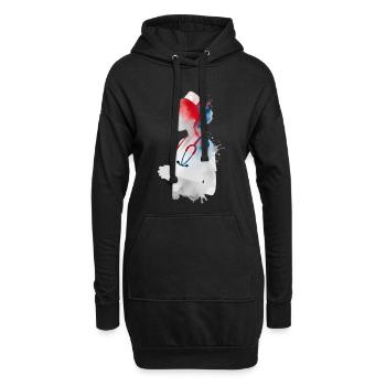 Infirmière Aquarelle Stéthoscope Infirmière - Sweat-shirt à capuche long Femme - noir - Devant
