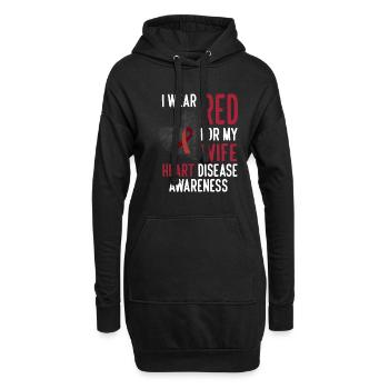 Je porte du rouge pour ma femme Sensibilisation aux maladies cardiaques - Sweat-shirt à capuche long Femme - noir - Devant