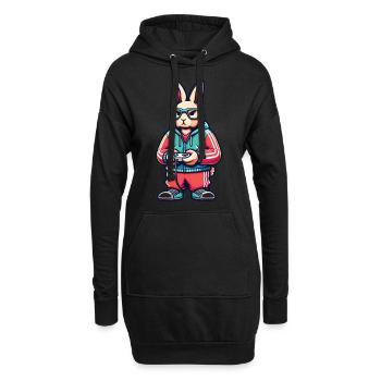 Coole Hasen-Gamer mit Brille und Controller - Hoodie-Kleid - Schwarz - Vorne