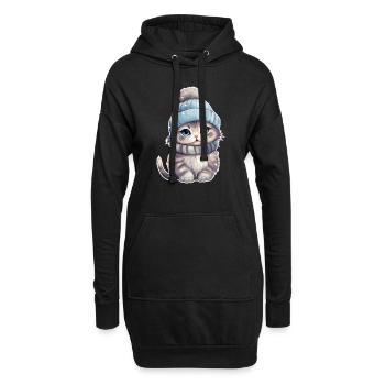 Chat d’hiver - Sweat-shirt à capuche long Femme - noir - Devant