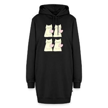 katze 4fach herz - Hoodie-Kleid - Schwarz - Vorne