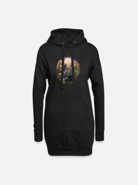 Wild cat in the forest - Hoodie Dress - black