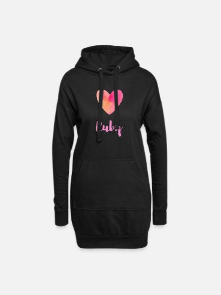 Ruby Rosa Herz Feminines Mädchen Namensshirt - Hoodie-Kleid - Schwarz