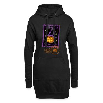 Timbre-poste - Citrouille d'Halloween avec chapeau magique - Sweat-shirt à capuche long Femme - noir - Devant