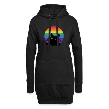 Regenbogen Katze - Hoodie-Kleid - Schwarz - Vorne