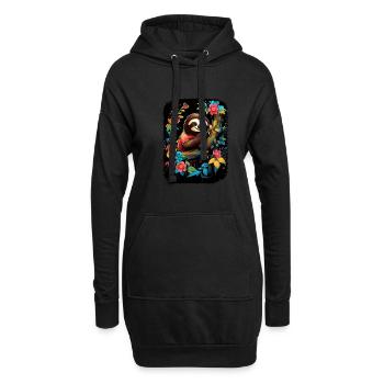 Faultier Niedliches Tier Floraler Nachthimmel - Hoodie-Kleid - Schwarz - Vorne