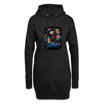 Faultier Niedliches Tier Floraler Nachthimmel - Hoodie-Kleid - Schwarz - Vorne