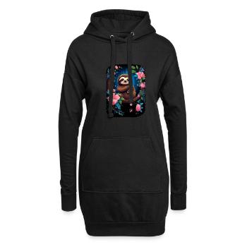 Faultier Niedliches Tier Floraler Nachthimmel - Hoodie-Kleid - Schwarz - Vorne