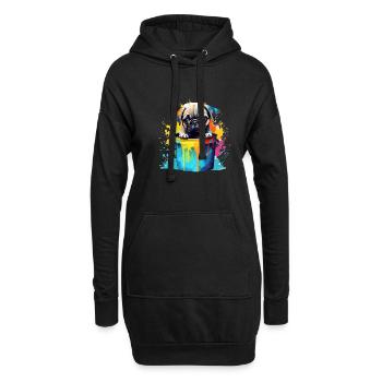Mops Niedlicher Hund Farbeimer - Hoodie-Kleid - Schwarz - Vorne