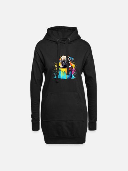 Mops Niedlicher Hund Farbeimer - Hoodie-Kleid - Schwarz