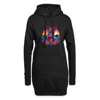 Alpaka Lama Blumen Sonnenbrille Sonnenuntergang - Hoodie-Kleid - Schwarz - Vorne