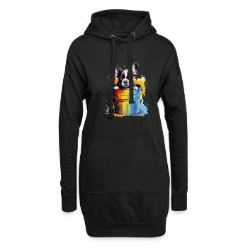Französische Bulldogge Niedlicher Hund Farbeimer - Hoodie-Kleid - Schwarz - Vorne