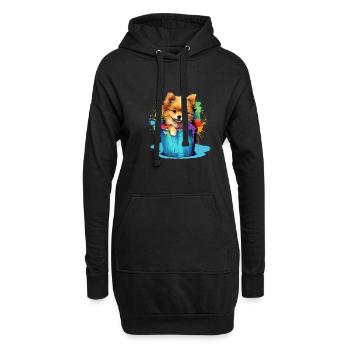 Zwergspitz Niedlicher Pomeranian Hund Farbeimer - Hoodie-Kleid - Schwarz - Vorne