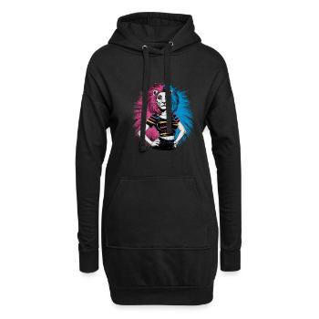 Punk Löwe mit rosa und blauen Haaren Retro Style - Hoodie-Kleid - Schwarz - Vorne