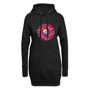 Niedlicher schlafender Vogel umgeben bunter Blume - Hoodie-Kleid - Schwarz - Vorne