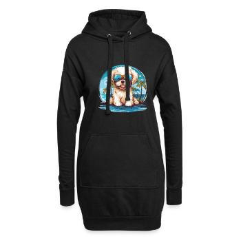 Lustiger Hund mit Sonnenbrille am Strand Urlaub - Hoodie-Kleid - Schwarz - Vorne