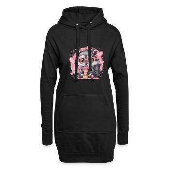 Niedlicher Waschbär Herz-Sonnenbrille Kaffee - Hoodie-Kleid - Schwarz - Vorne