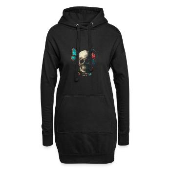 carpe diem - Totenkopf, Schmetterling, Blumen - Hoodie-Kleid - Schwarz - Vorne
