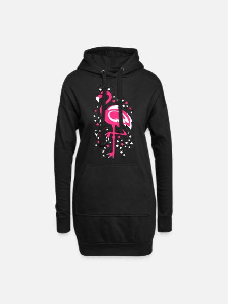 Flamingo Pink Magic Exsotic Bird Star Vogel Sterne - Hoodie-Kleid - Schwarz