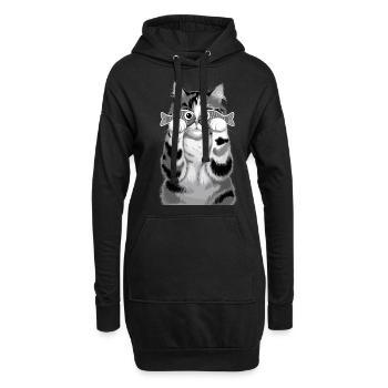 Niedliche Katze hält Fischaugen für - Hoodie-Kleid - Schwarz - Vorne