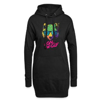 Retro Lone Wolf in cooler Sonnenbrille - Hoodie-Kleid - Schwarz - Vorne