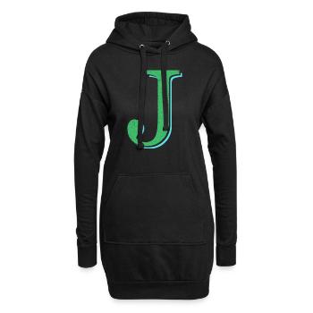 Lettre J verte géante prénom naissance - Sweat-shirt à capuche long Femme - noir - Devant