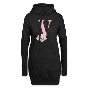 Buchstabe V mit Blumen - Hoodie-Kleid - Schwarz - Vorne