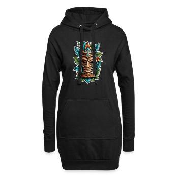 tiki beach - statue polynèsie - Sweat-shirt à capuche long Femme - noir - Devant