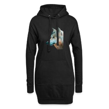 Wolfs Kopf Aquarellprint - Hoodie-Kleid - Schwarz - Vorne
