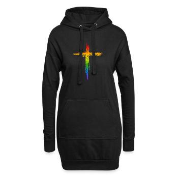 Regenbogen Kreuz  - Hoodie-Kleid - Schwarz - Vorne