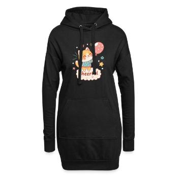 Festliche Ballonkatze - Hoodie-Kleid - Schwarz - Vorne