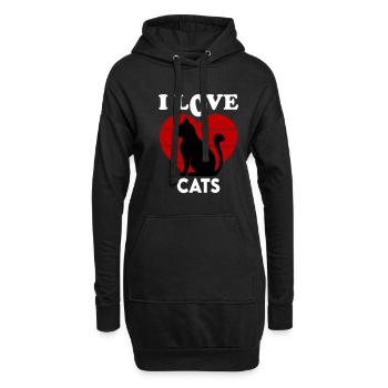 I Love Cats Ich liebe Katzen Katzenliebhaber - Hoodie-Kleid - Schwarz - Vorne