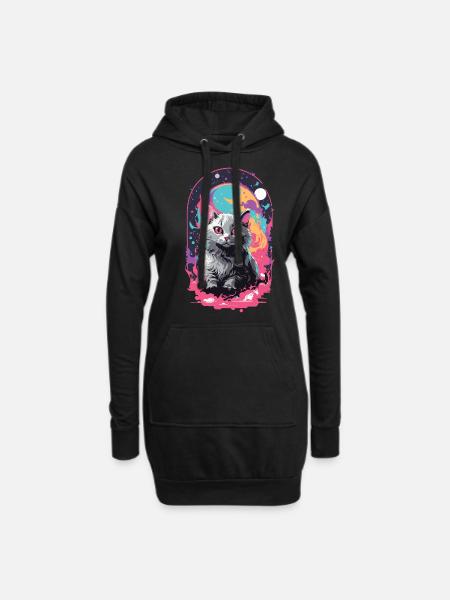 Katze Goth Pastel Psychedelisch Weirdcore Design - Hoodie-Kleid - Schwarz