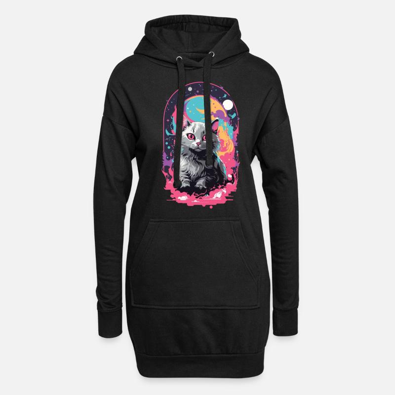 Katze Goth Pastel Psychedelisch Weirdcore Design - Hoodie-Kleid - Schwarz