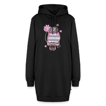 chouette avec fleurs - Sweat-shirt à capuche long Femme - noir - Devant