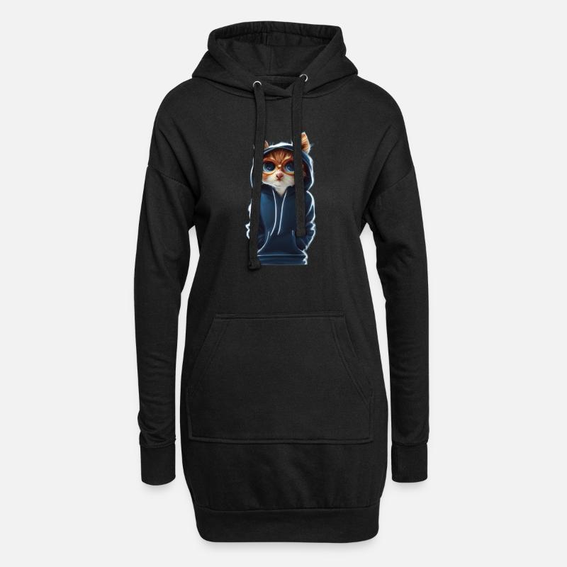 Katze mit Pulli 2 - Hoodie-Kleid - Schwarz