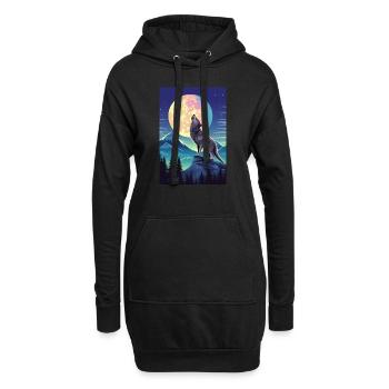 Forêt avec pleine lune et loup hurlant - Sweat-shirt à capuche long Femme - noir - Devant