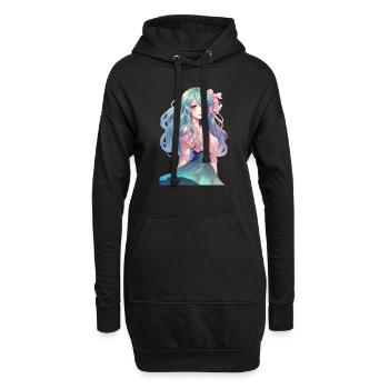 Fille d’anime aux cheveux roses - Sweat-shirt à capuche long Femme - noir - Devant