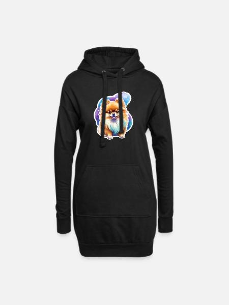 Pomeranian Zwergspitz Wasserfarben - Hoodie-Kleid - Schwarz