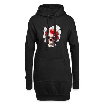 Totenkopf mit roten Blumen - Hoodie-Kleid - Schwarz - Vorne
