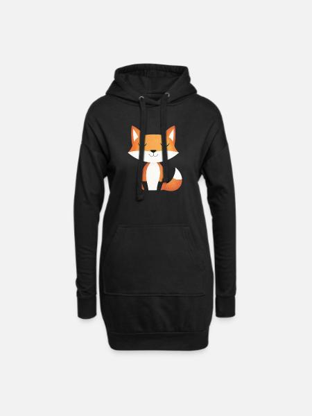 Niedlicher entspannter glücklicher Fuchs im Cartoon-Stil - Hoodie-Kleid - Schwarz